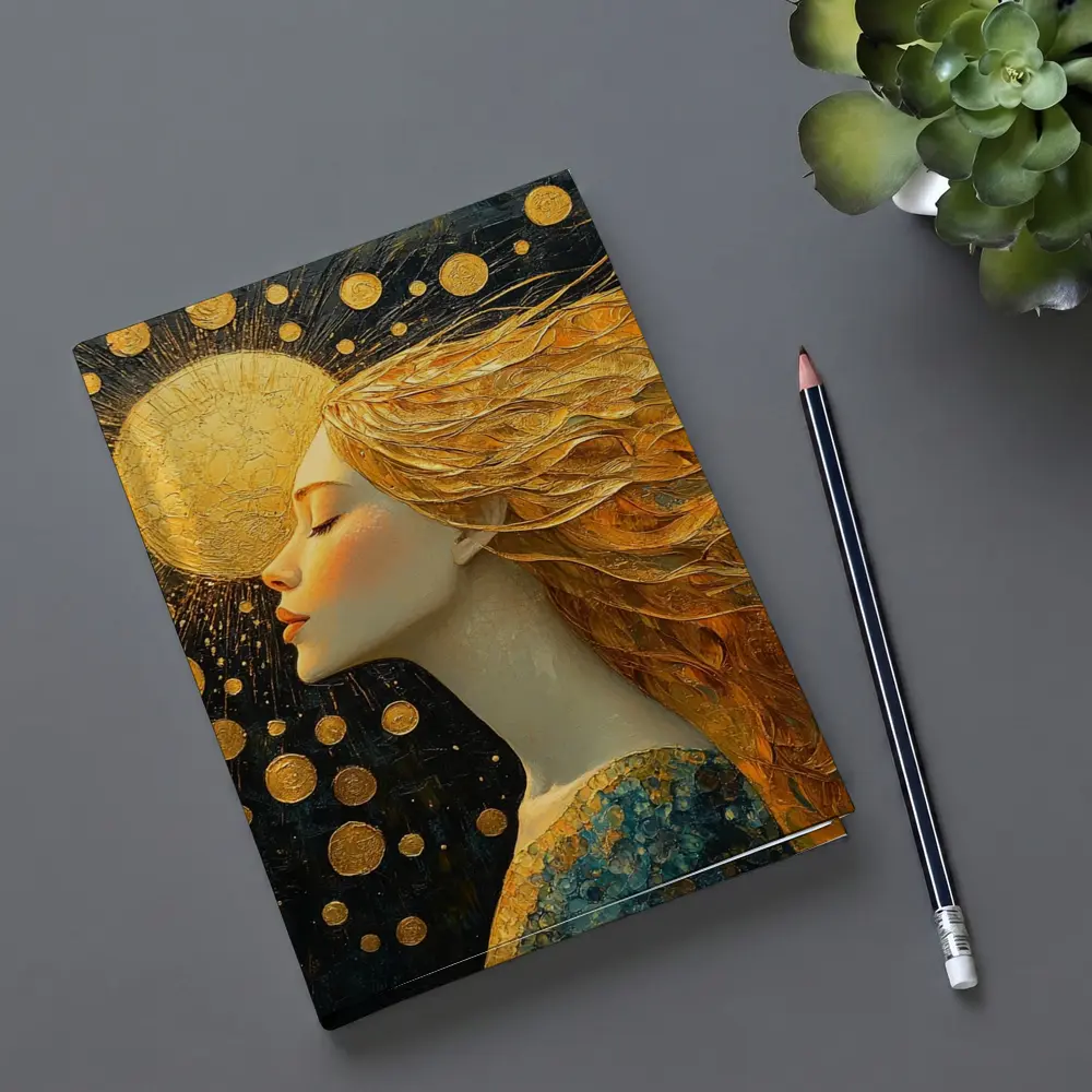 Golden Sun Woman Dark Abstract Art – Notebooks