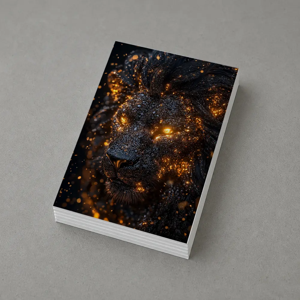 Black Lion Glowing Golden Eyes Dark Background – Postcards