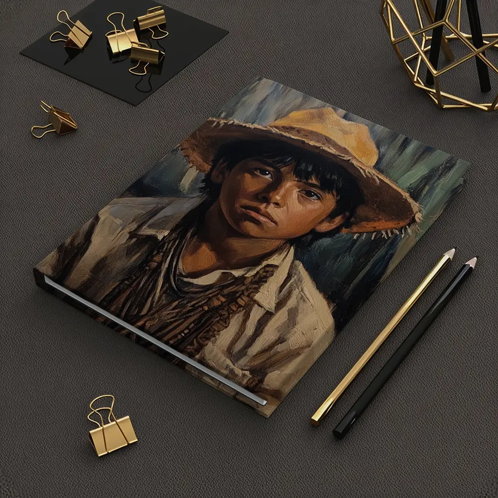Young Boy Oil Painting Portrait Straw Hat – Notebooks