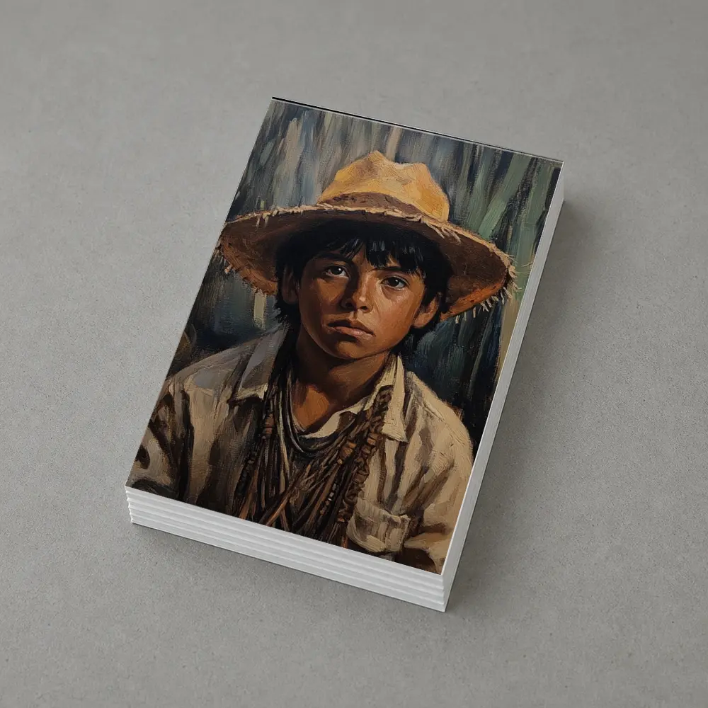 Young Boy Oil Painting Portrait Straw Hat – Postcards