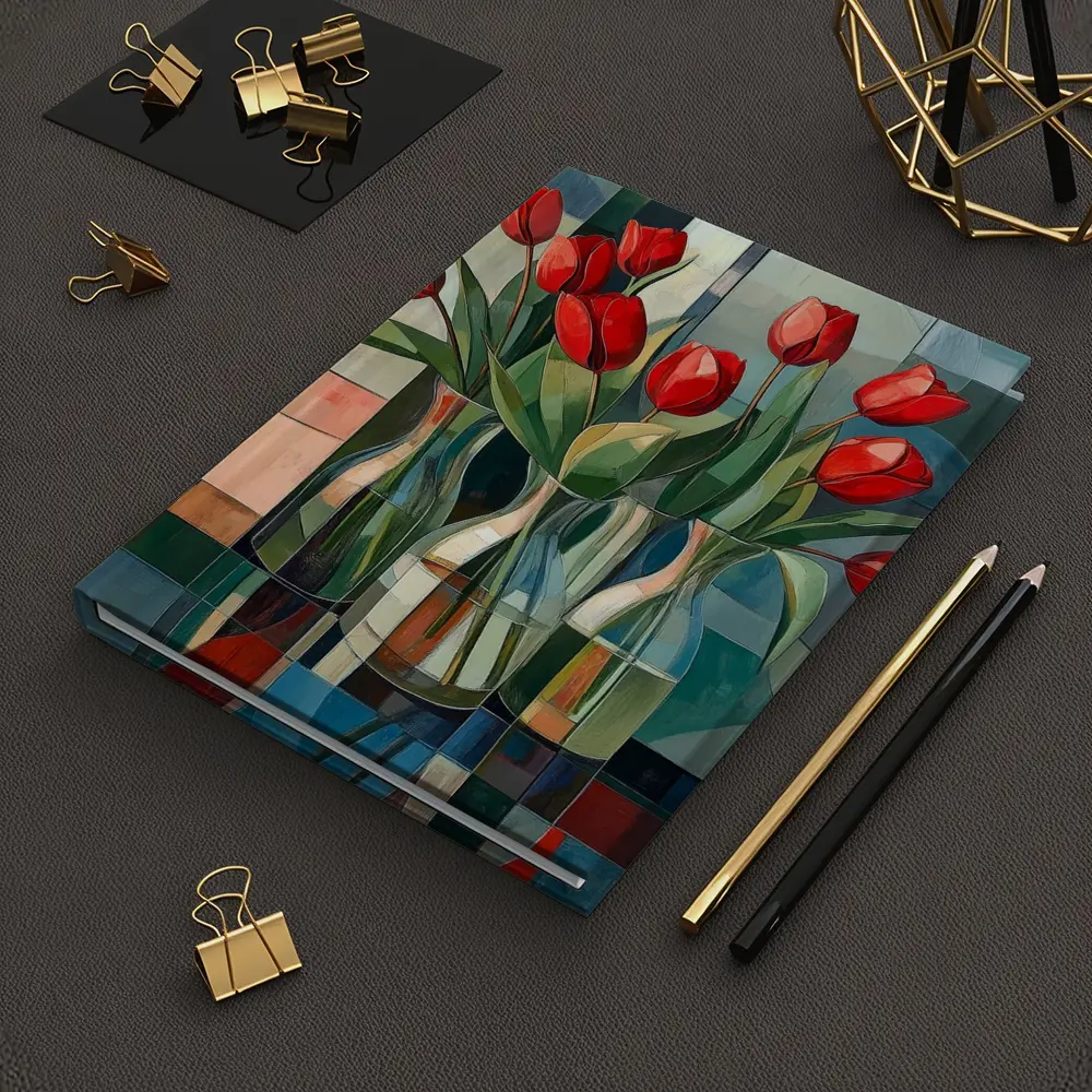 Red Tulips Glass Vases Cubist Style – Notebooks