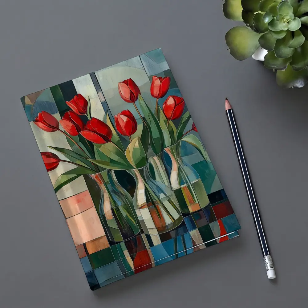 Red Tulips Glass Vases Cubist Style – Notebooks
