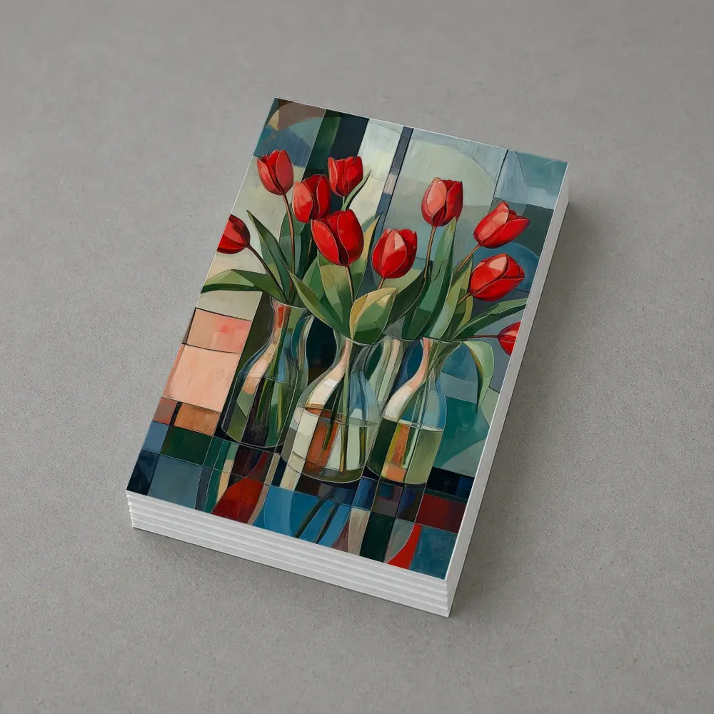 Red Tulips Glass Vases Cubist Style – Postcards