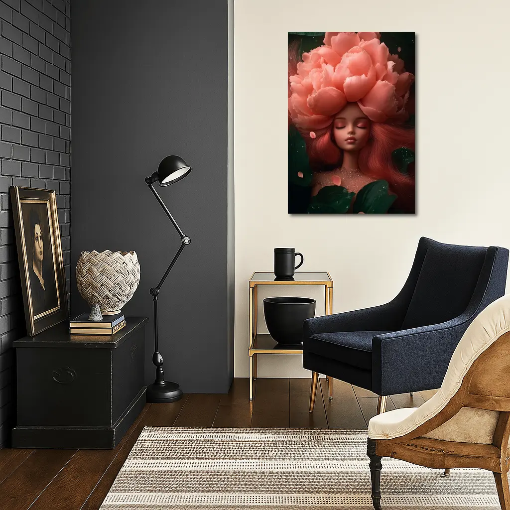 Peony Flower Woman Fantasy Art Dark Garden – Wall Art