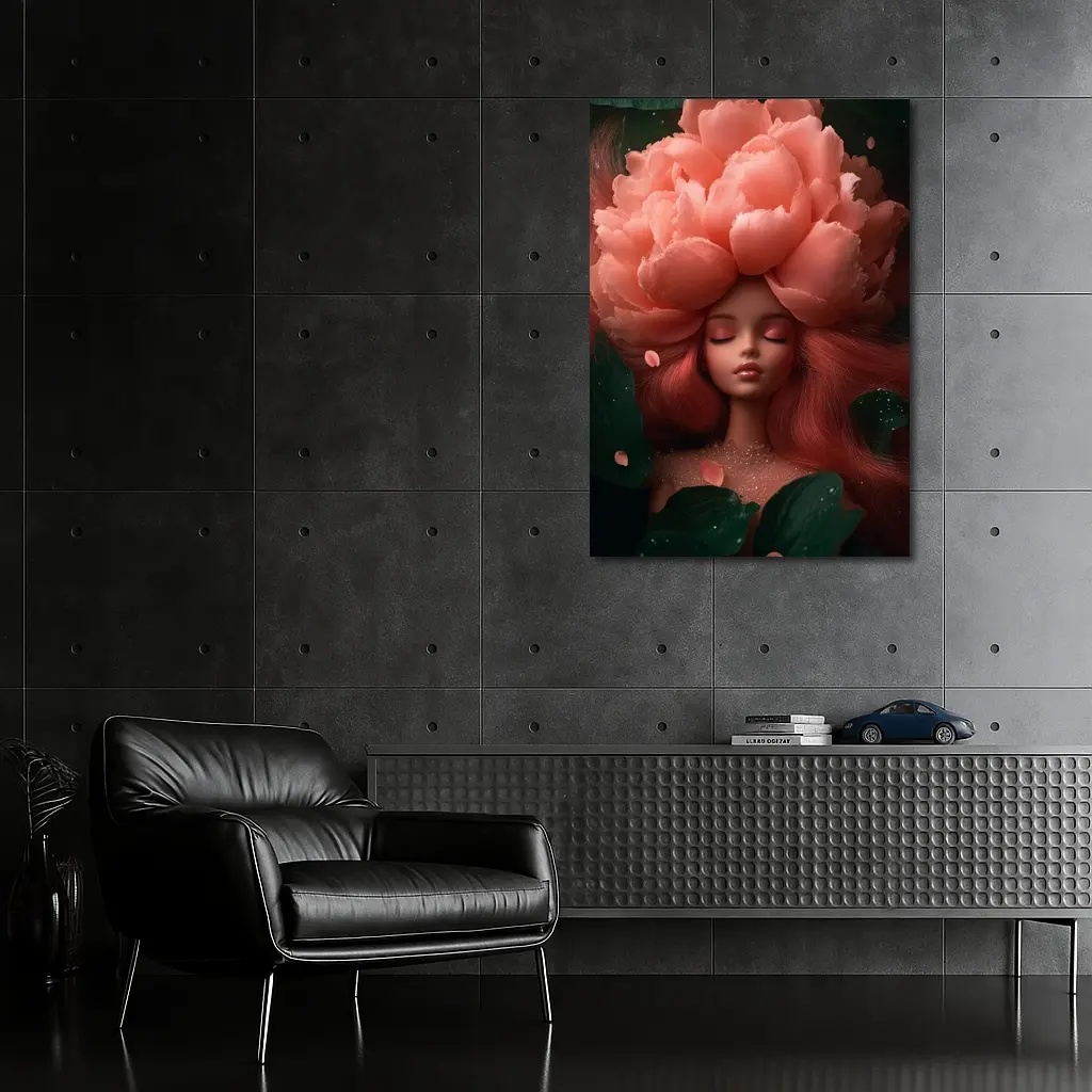 Peony Flower Woman Fantasy Art Dark Garden – Wall Art