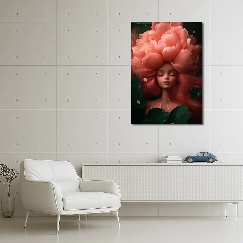 Peony Flower Woman Fantasy Art Dark Garden – Wall Art