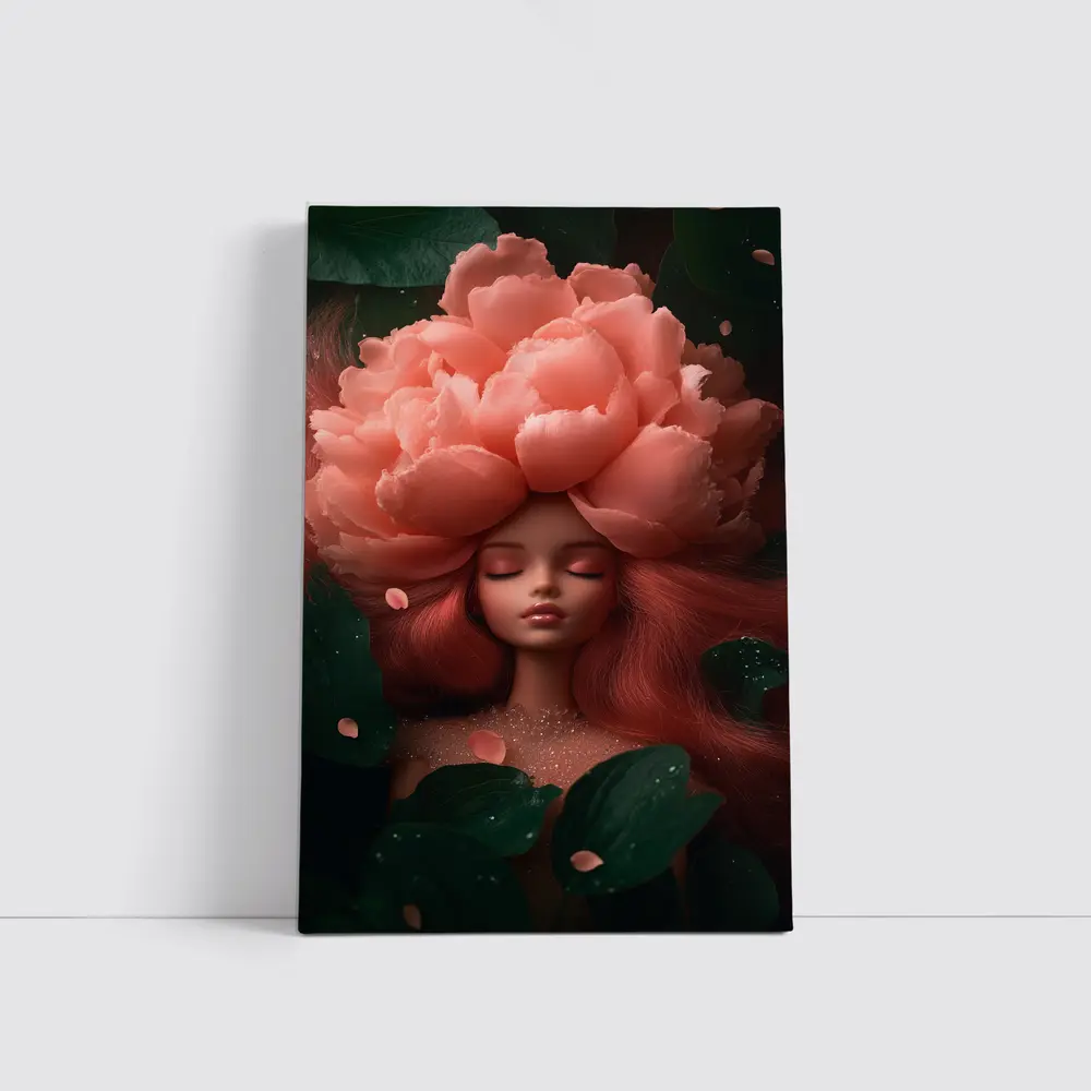 Peony Flower Woman Fantasy Art Dark Garden – Wall Art