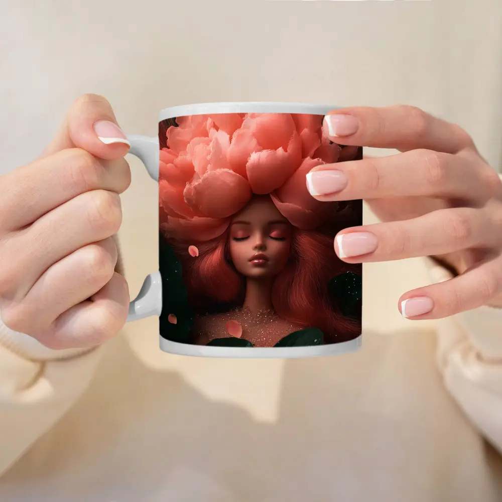 Peony Flower Woman Fantasy Art Dark Garden – Mugs