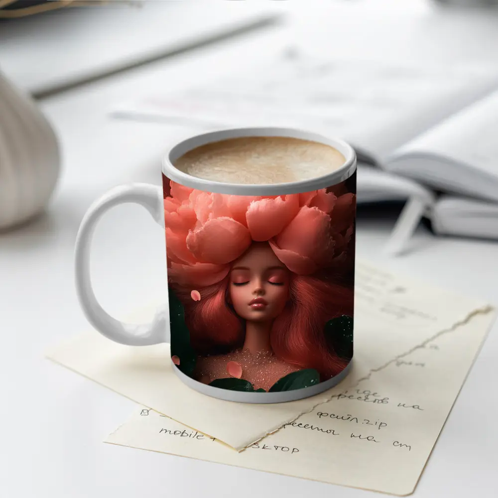 Peony Flower Woman Fantasy Art Dark Garden – Mugs
