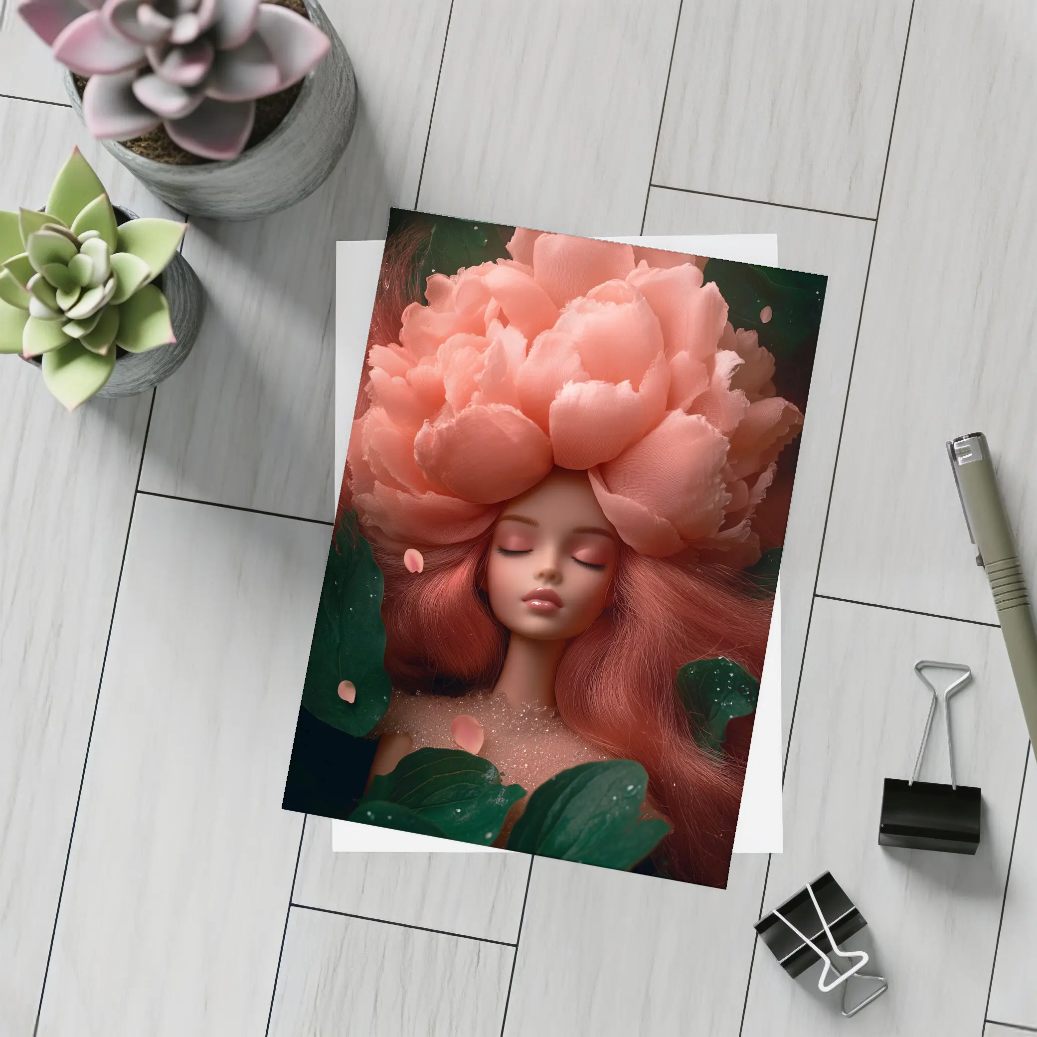 Peony Flower Woman Fantasy Art Dark Garden – Postcards