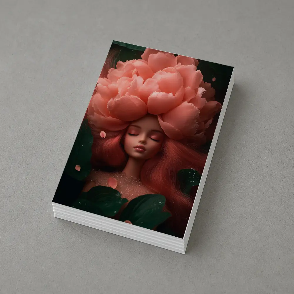 Peony Flower Woman Fantasy Art Dark Garden – Postcards