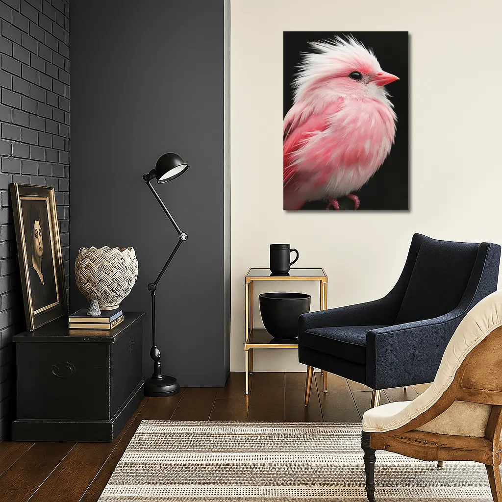Pink Bird White Crest Dark Background – Wall Art