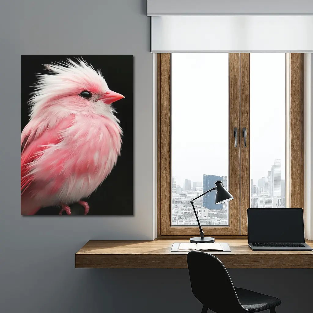 Pink Bird White Crest Dark Background – Wall Art