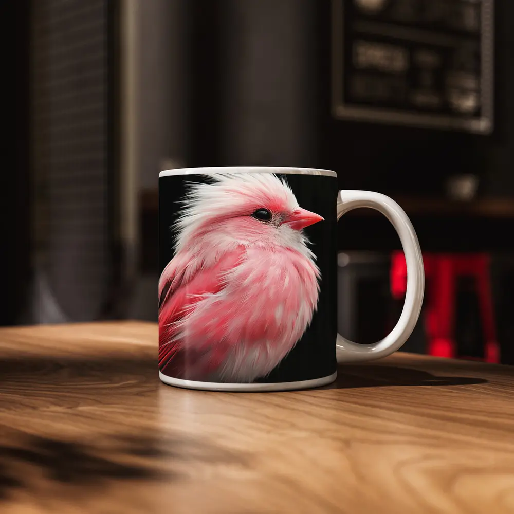 Pink Bird White Crest Dark Background – Mugs