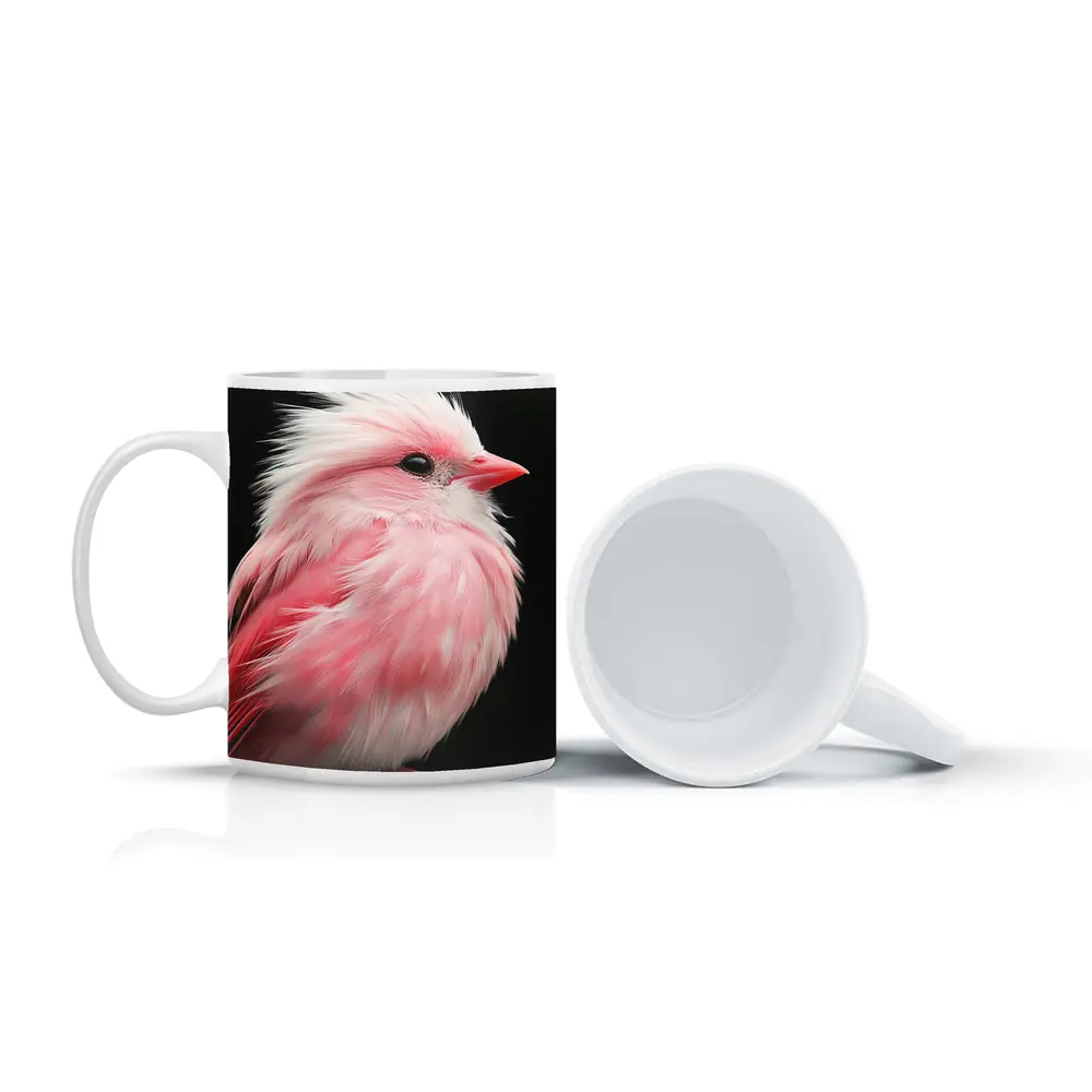 Pink Bird White Crest Dark Background – Mugs