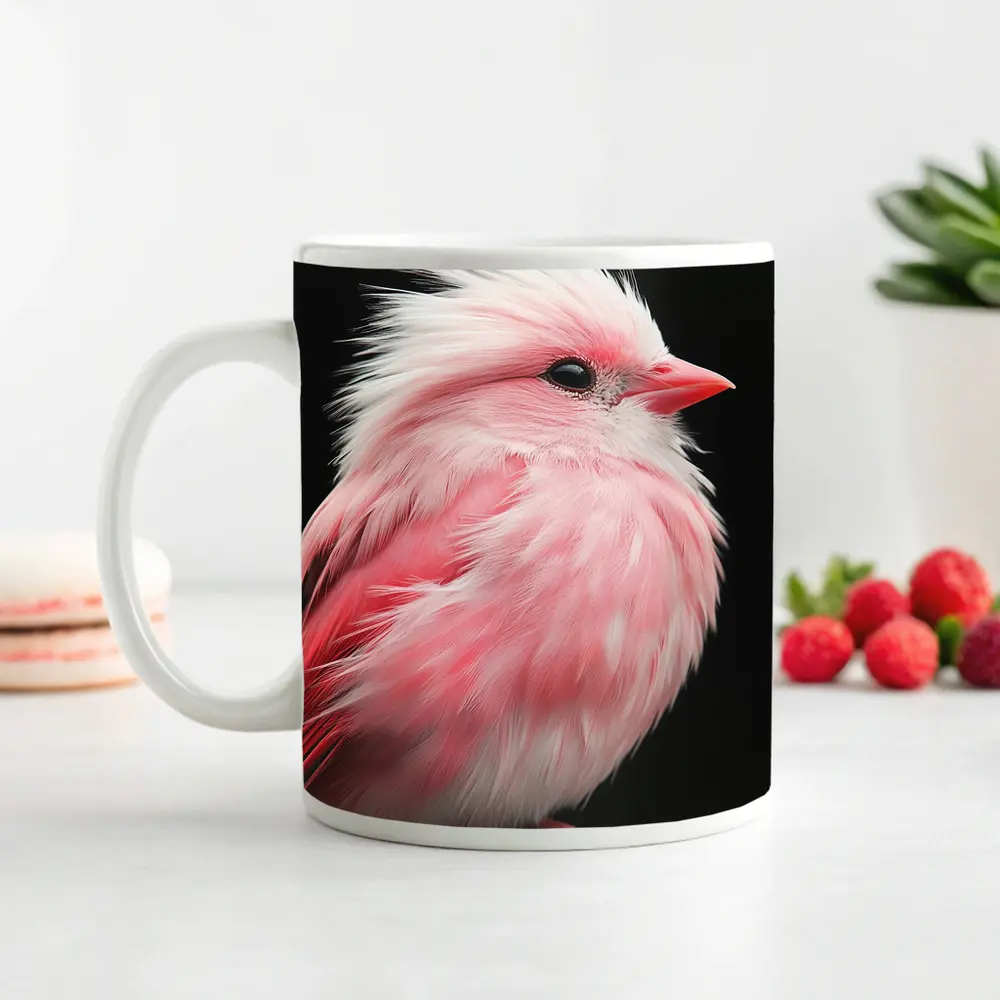Pink Bird White Crest Dark Background – Mugs