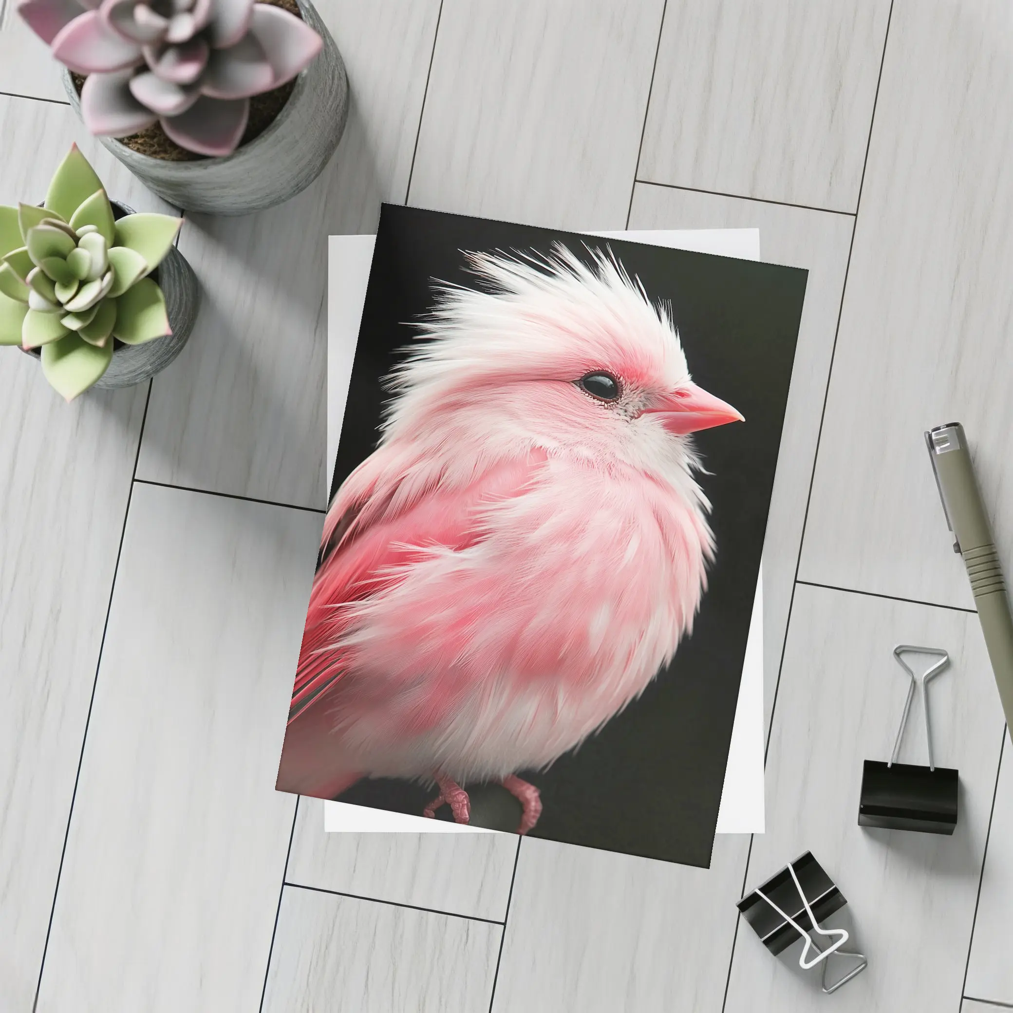 Pink Bird White Crest Dark Background – Postcards