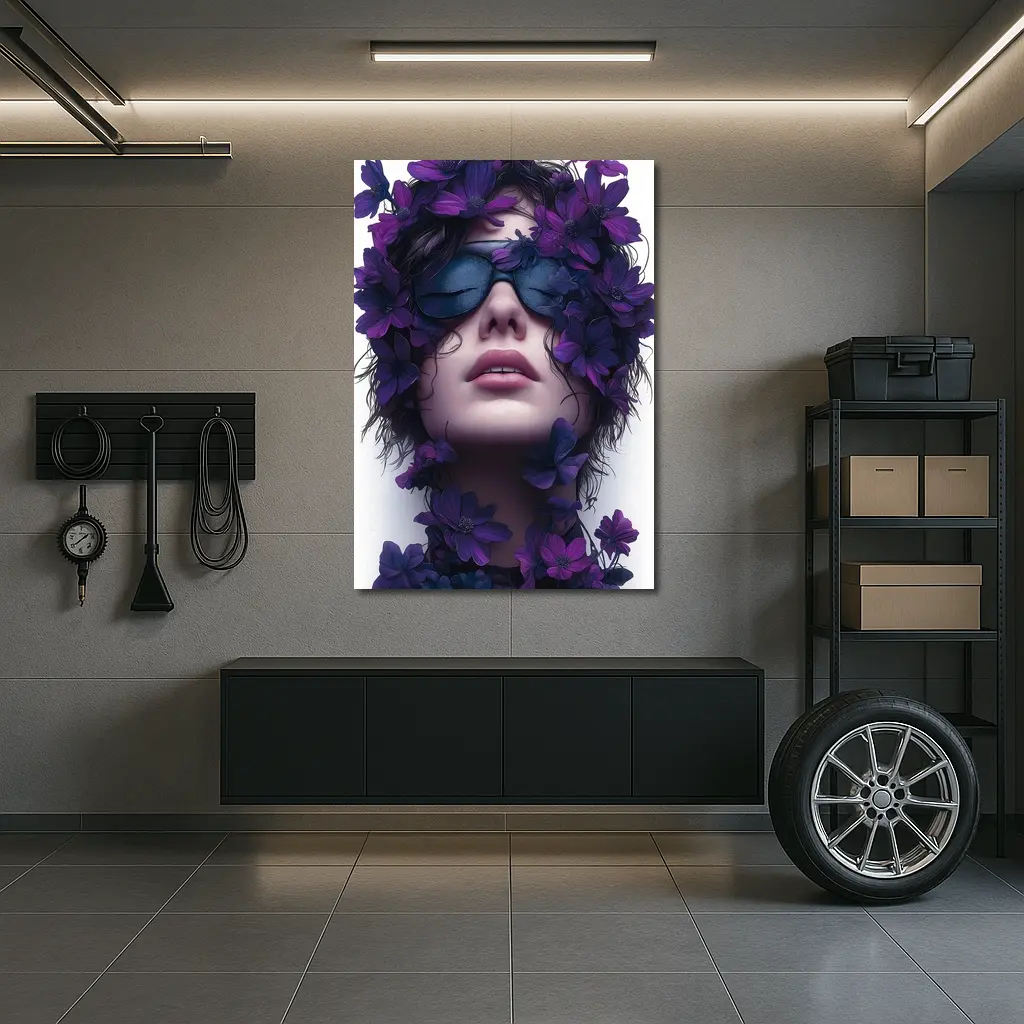 Woman Portrait Purple Flowers Fashion Art – Wall Art