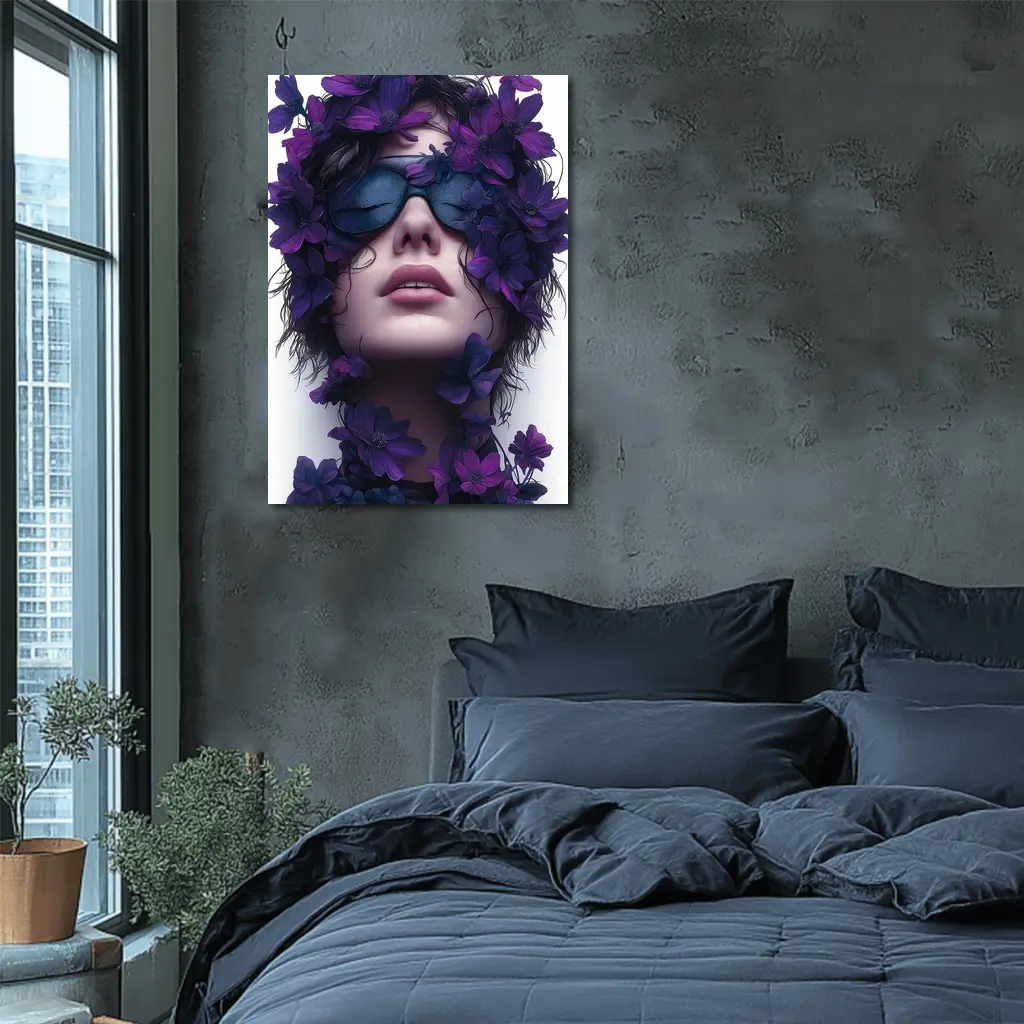 Woman Portrait Purple Flowers Fashion Art – Wall Art