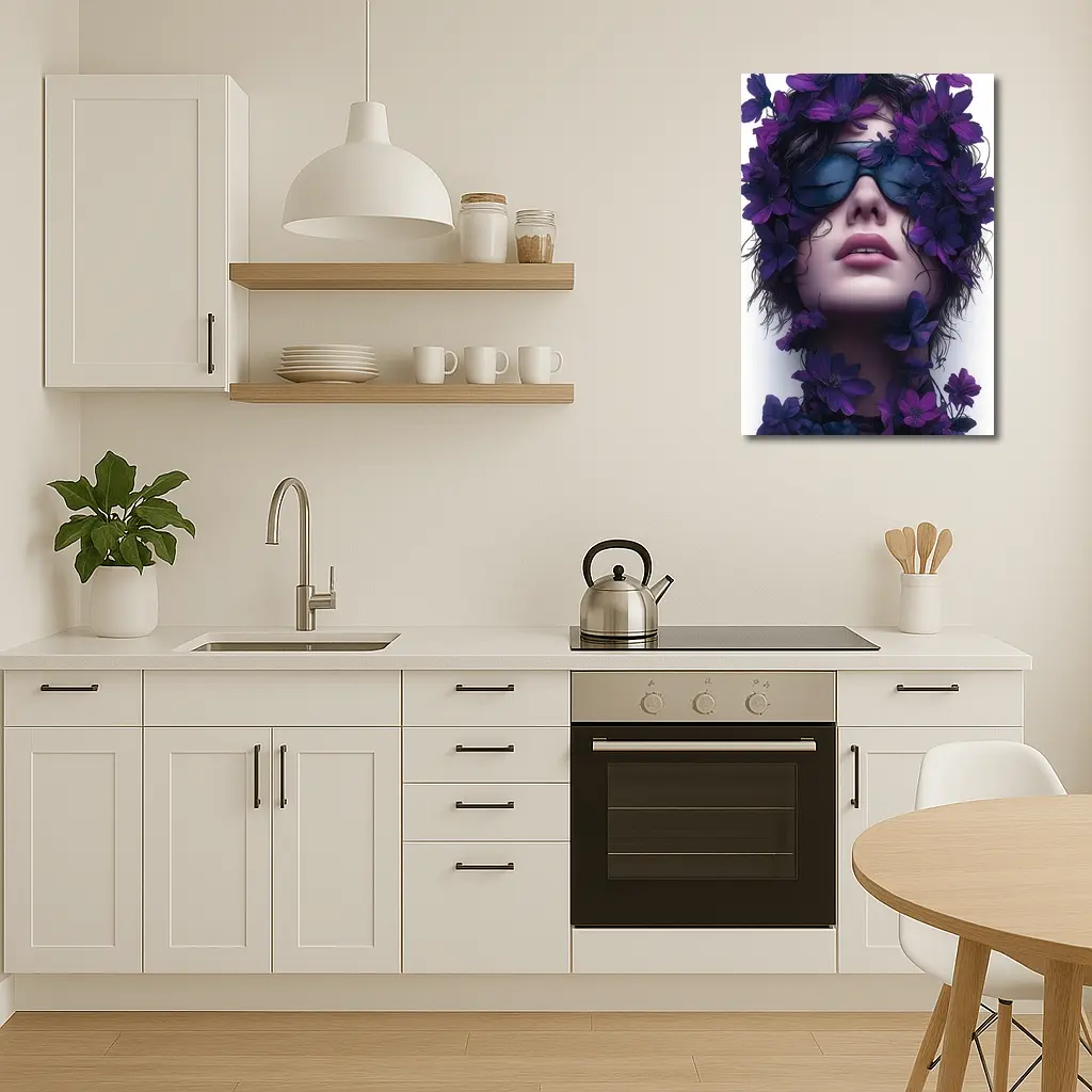 Woman Portrait Purple Flowers Fashion Art – Wall Art