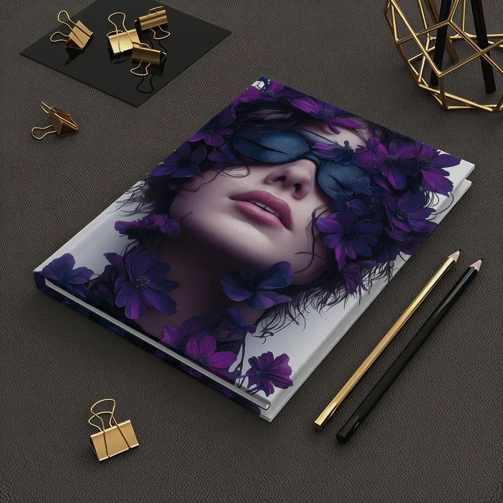 Woman Portrait Purple Flowers Fashion Art – Notebooks