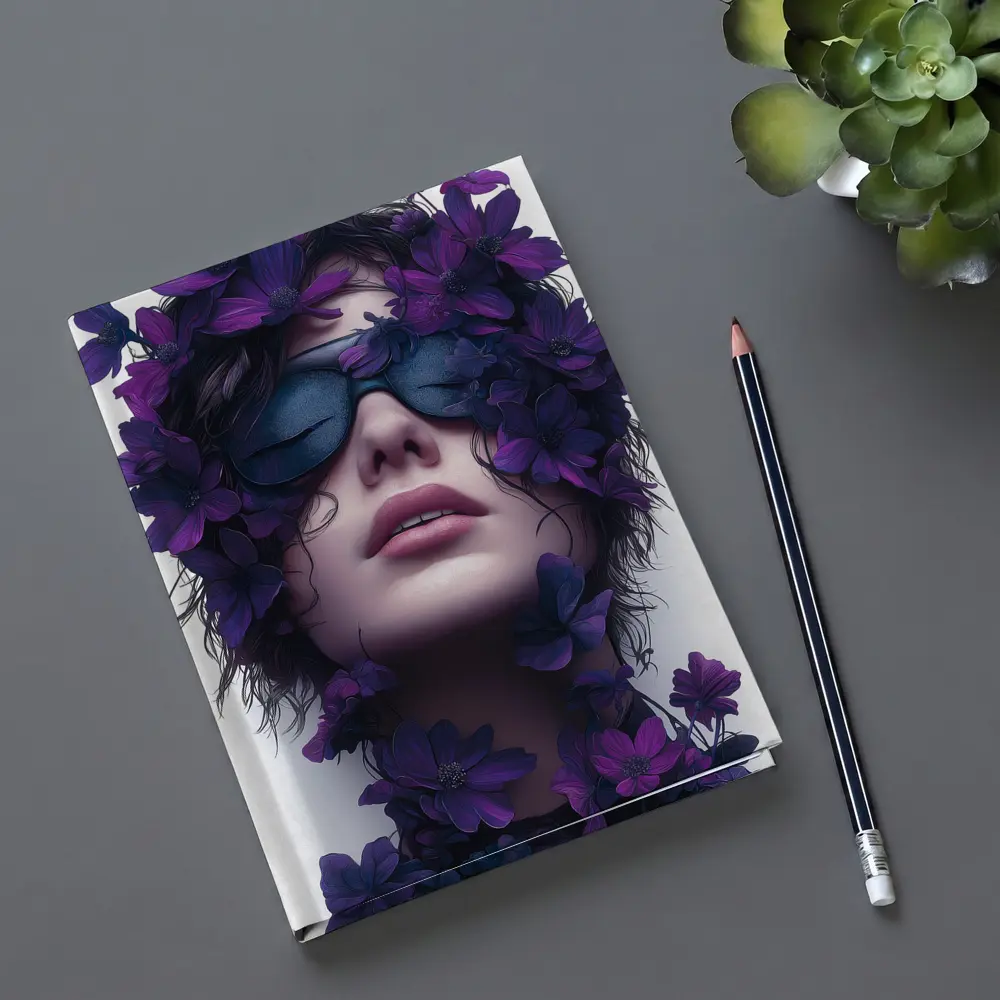 Woman Portrait Purple Flowers Fashion Art – Notebooks