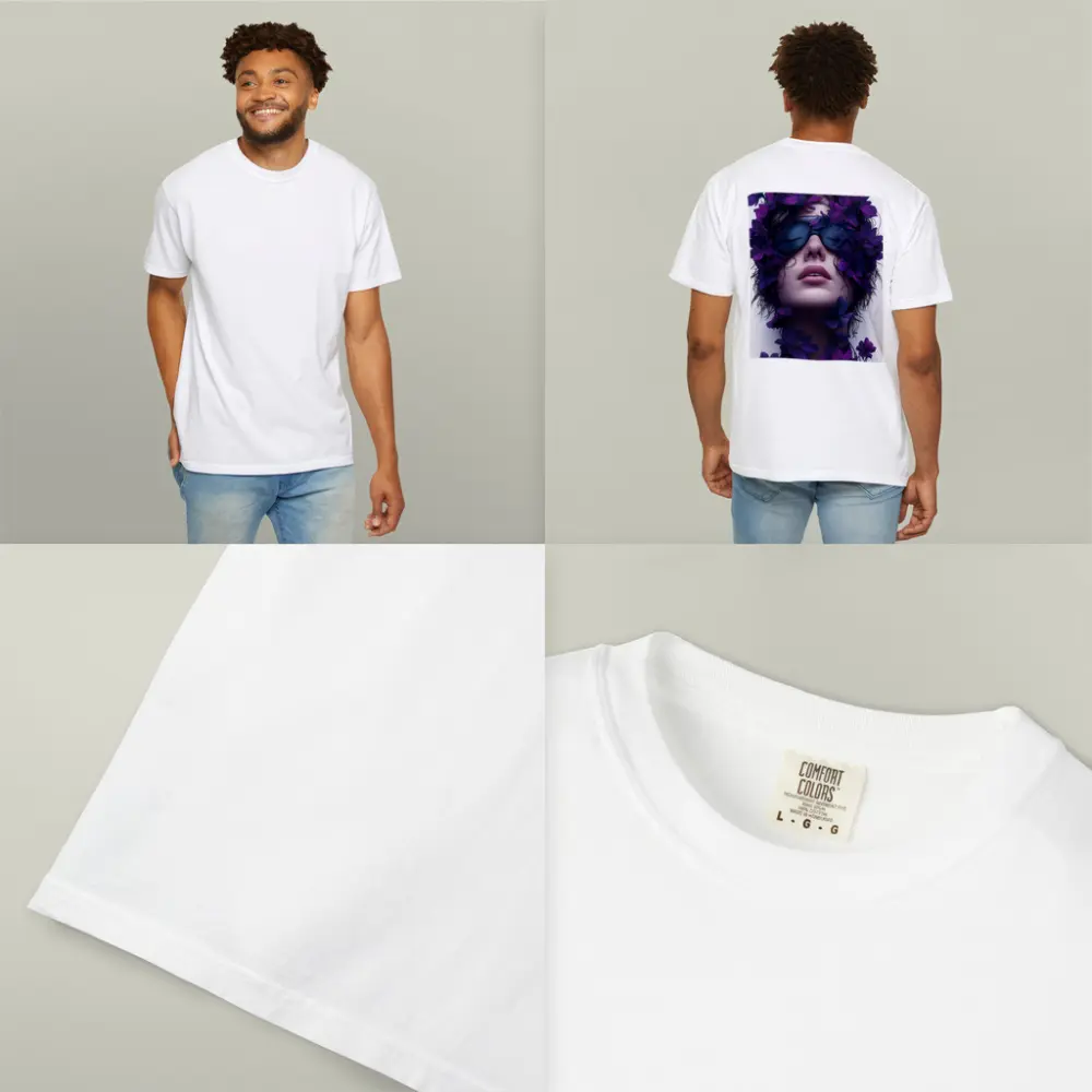 Woman Portrait Purple Flowers Fashion Art – T-Shirts