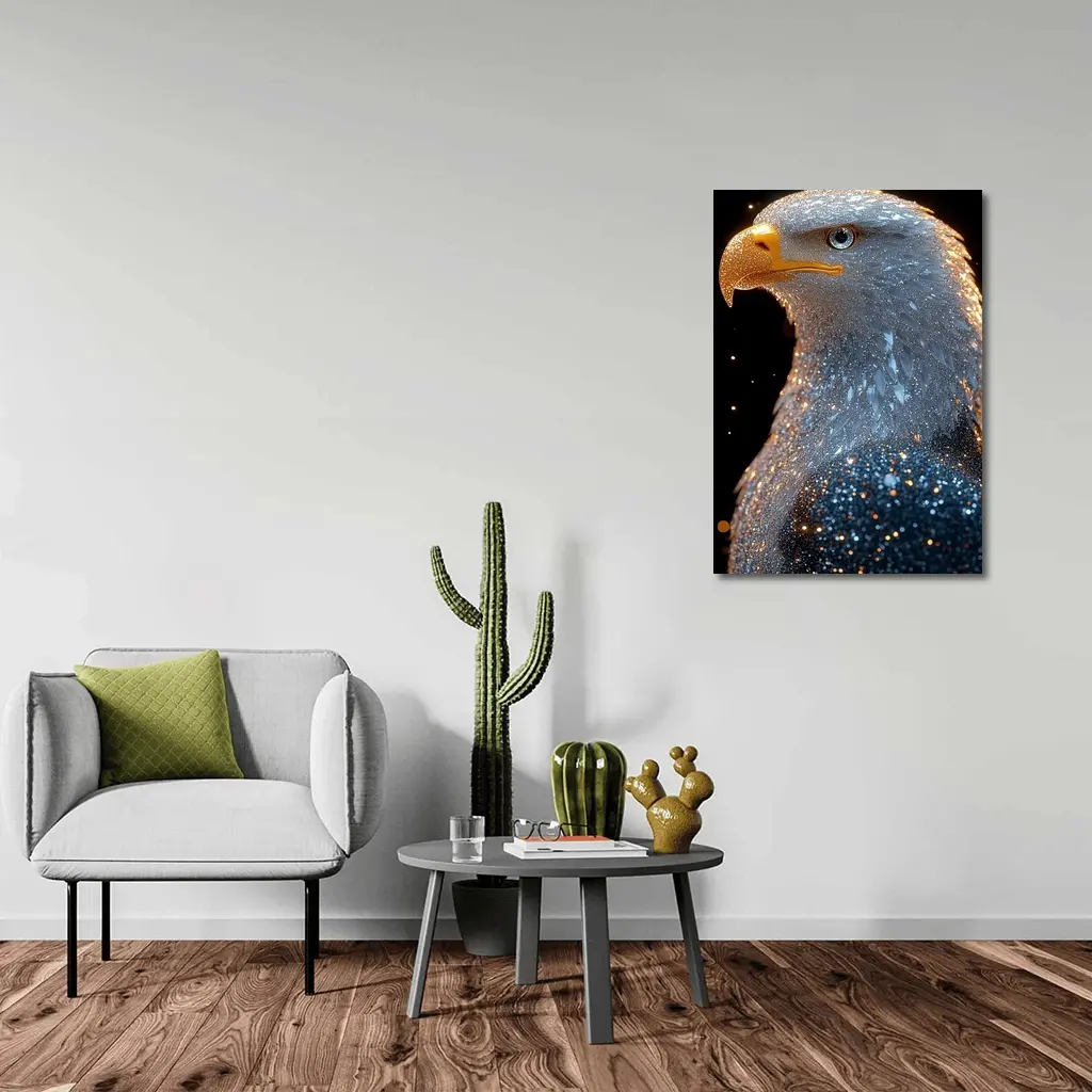 Bald Eagle Glitter Dark Black Background – Wall Art