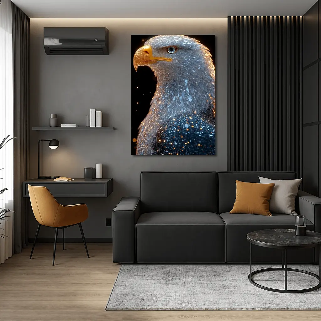 Bald Eagle Glitter Dark Black Background – Wall Art