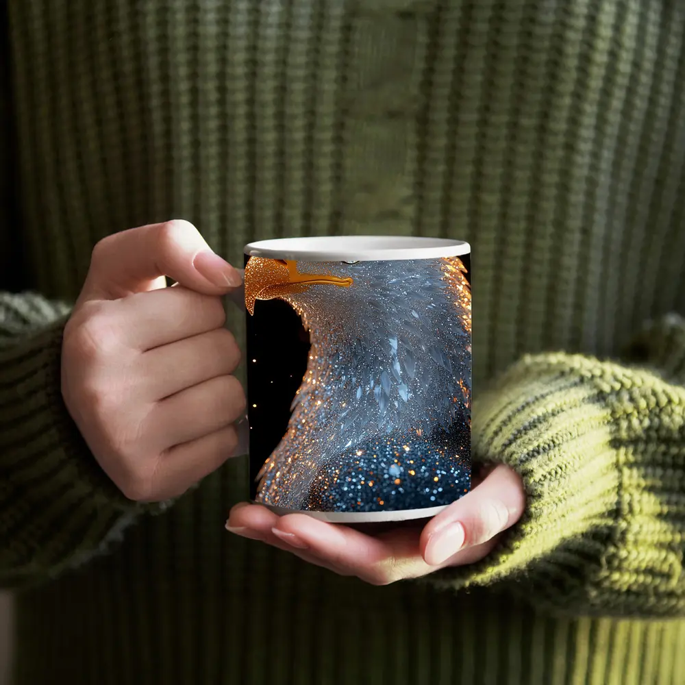 Bald Eagle Glitter Dark Black Background – Mugs