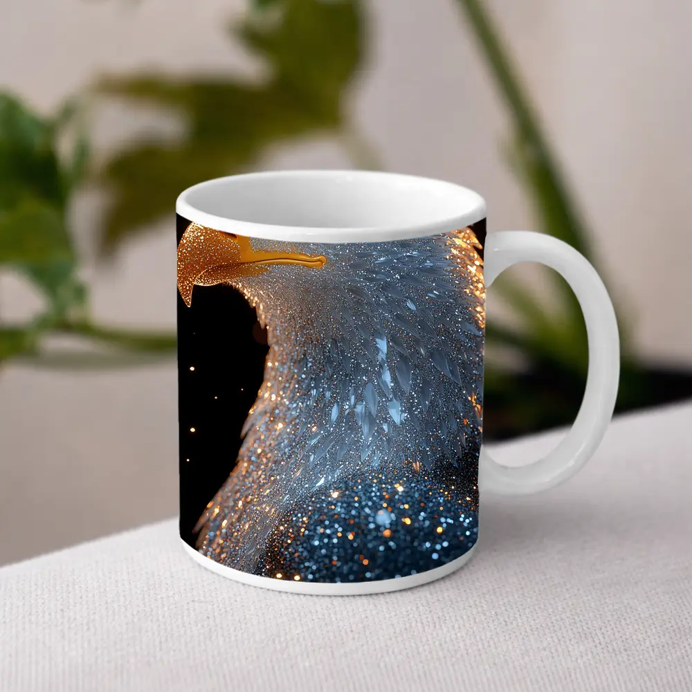 Bald Eagle Glitter Dark Black Background – Mugs