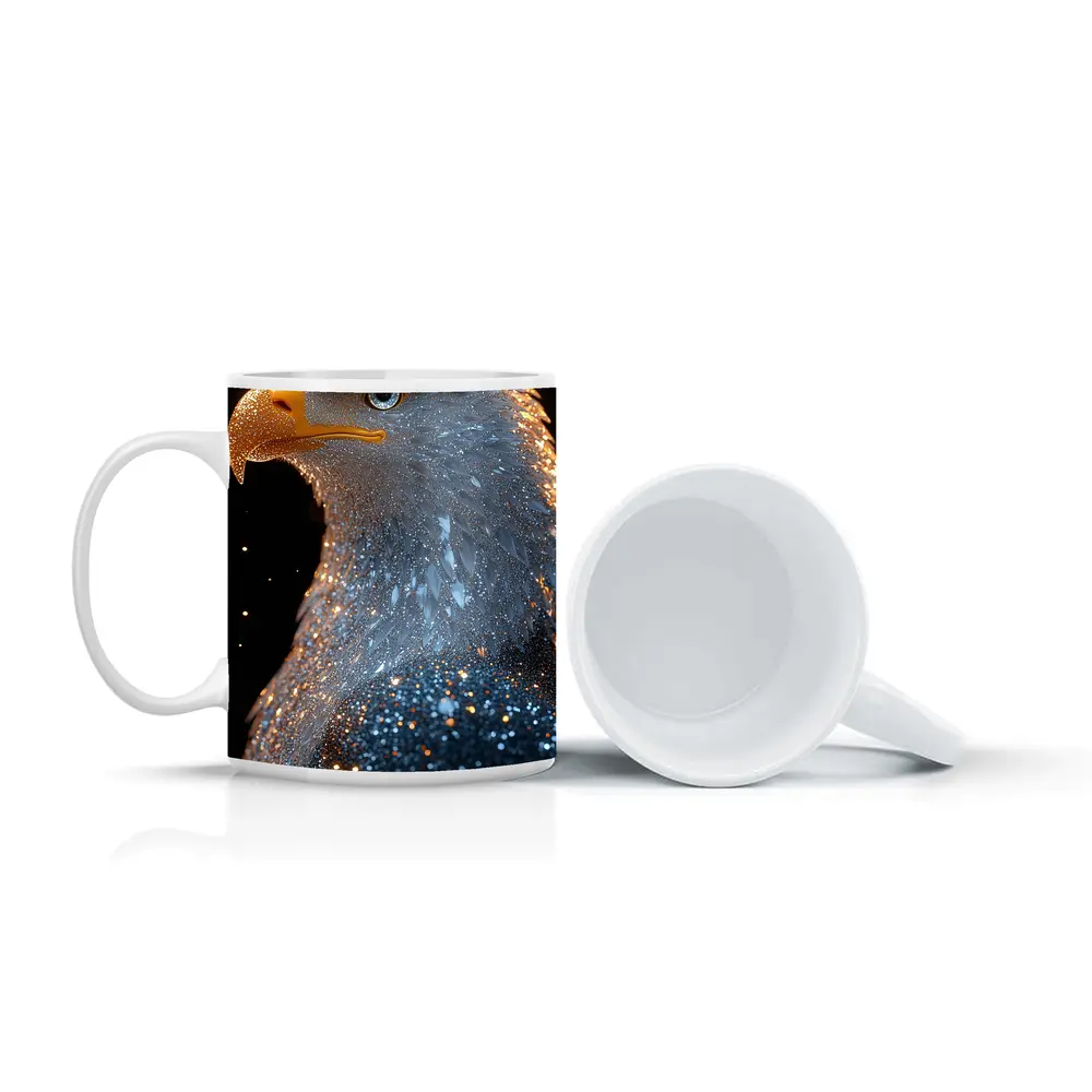 Bald Eagle Glitter Dark Black Background – Mugs