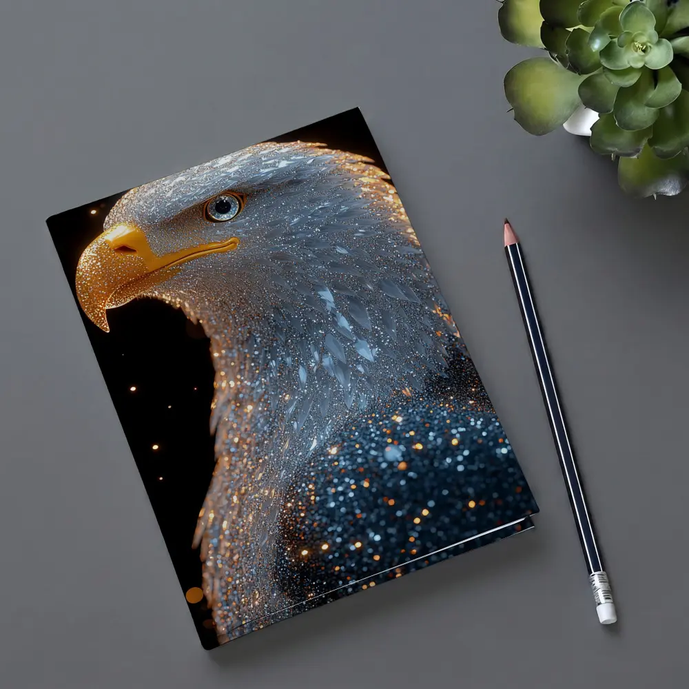 Bald Eagle Glitter Dark Black Background – Notebooks