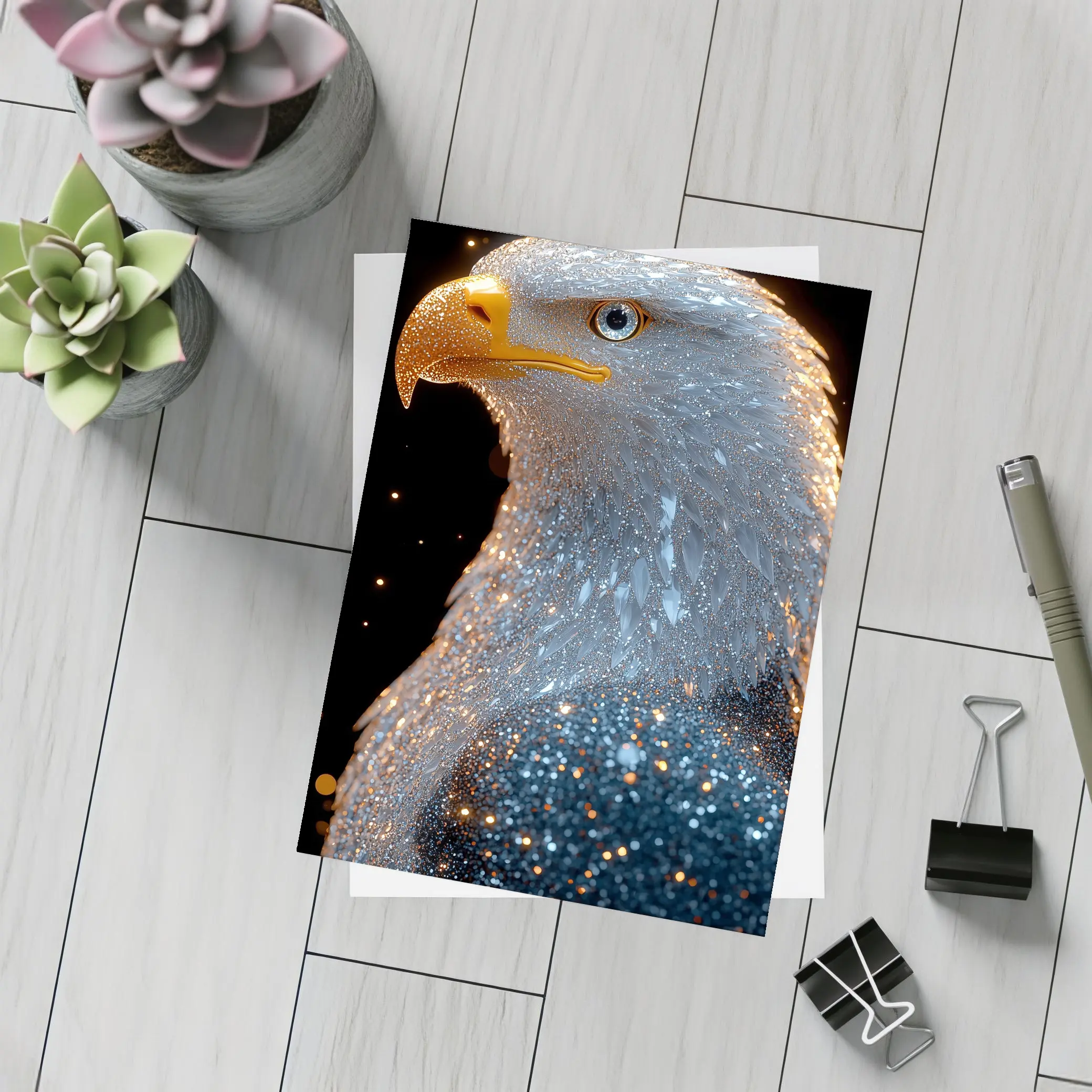 Bald Eagle Glitter Dark Black Background – Postcards