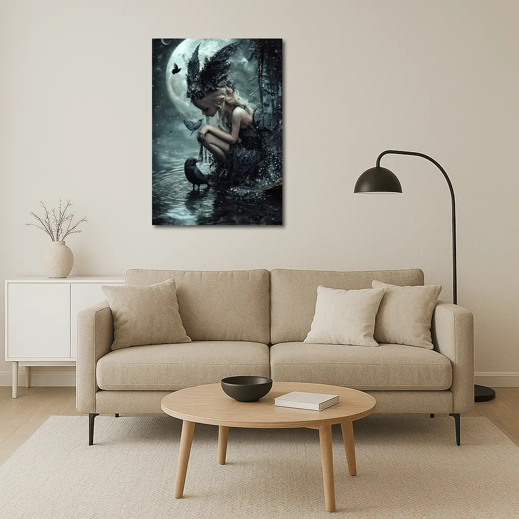 Dark Fairy Girl Raven Moonlit Water Fantasy – Wall Art