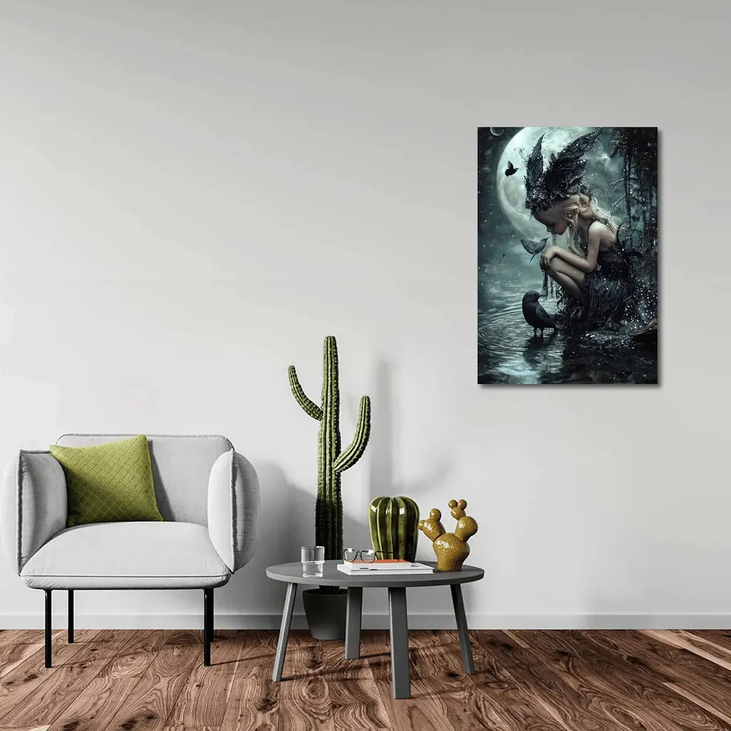 Dark Fairy Girl Raven Moonlit Water Fantasy – Wall Art
