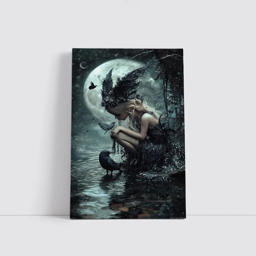 Dark Fairy Girl Raven Moonlit Water Fantasy – Wall Art