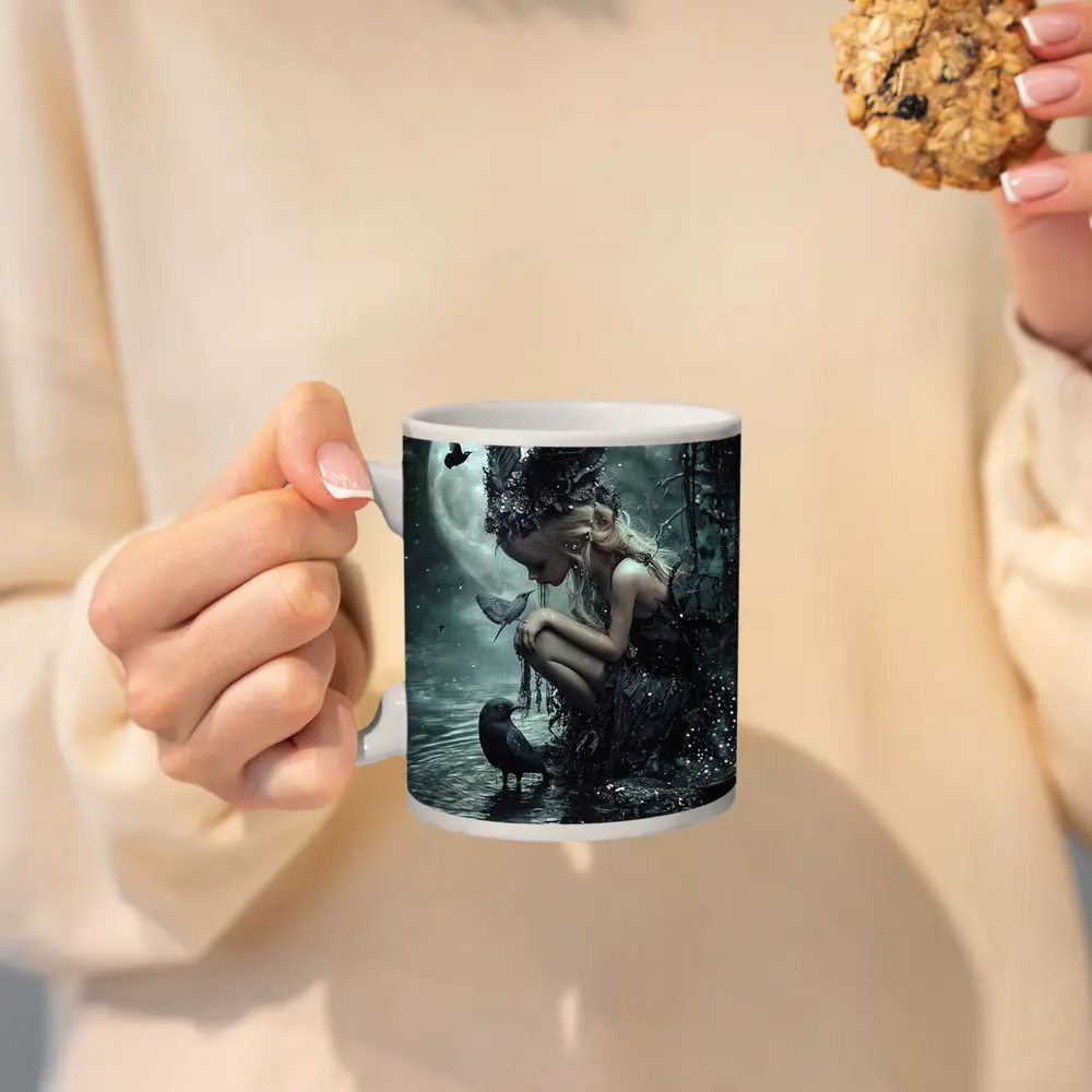 Dark Fairy Girl Raven Moonlit Water Fantasy – Mugs