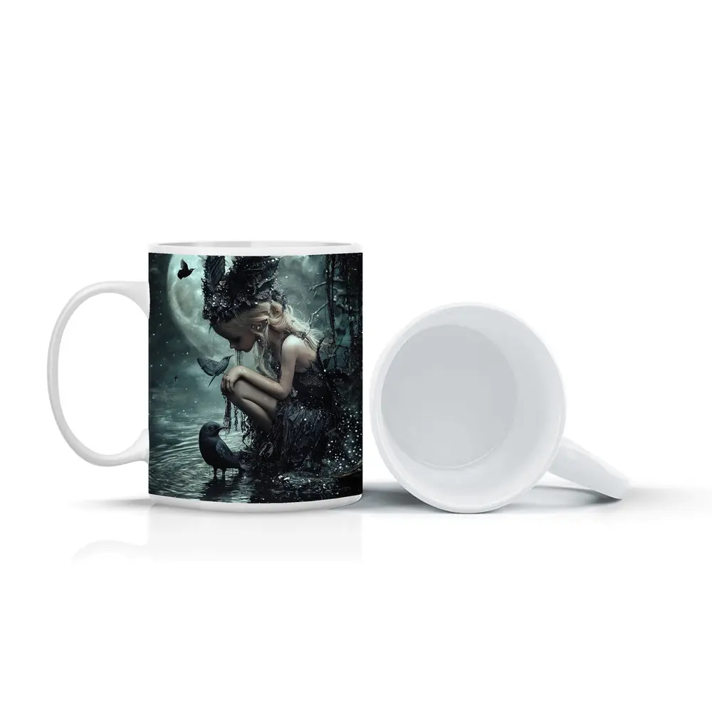 Dark Fairy Girl Raven Moonlit Water Fantasy – Mugs