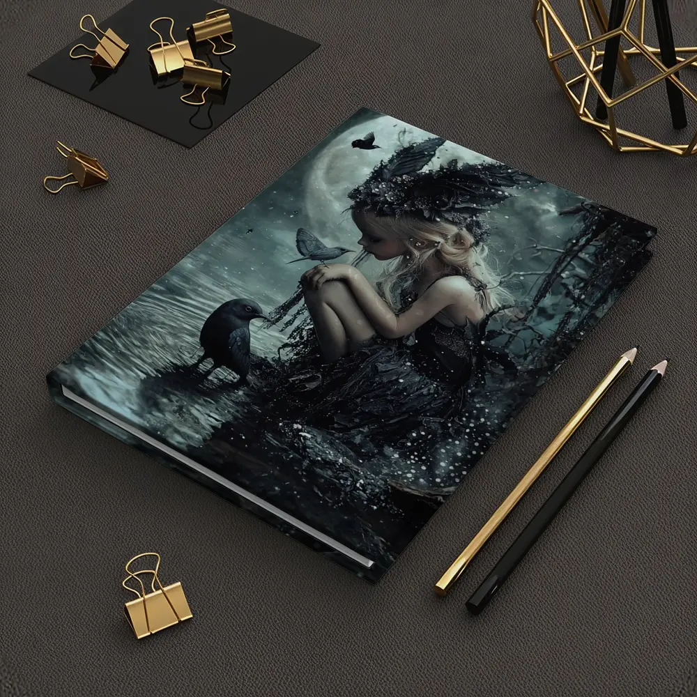 Dark Fairy Girl Raven Moonlit Water Fantasy – Notebooks