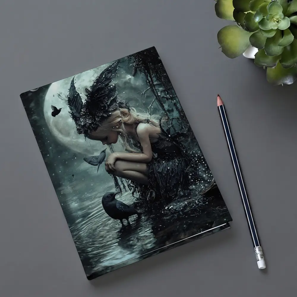 Dark Fairy Girl Raven Moonlit Water Fantasy – Notebooks