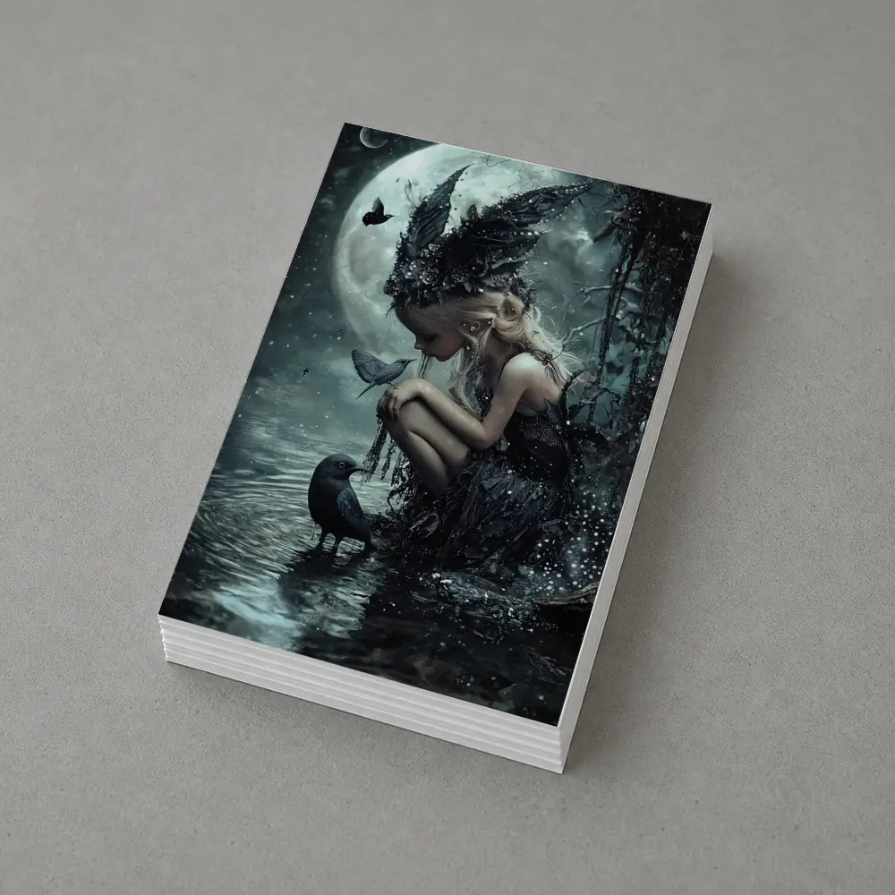 Dark Fairy Girl Raven Moonlit Water Fantasy – Postcards
