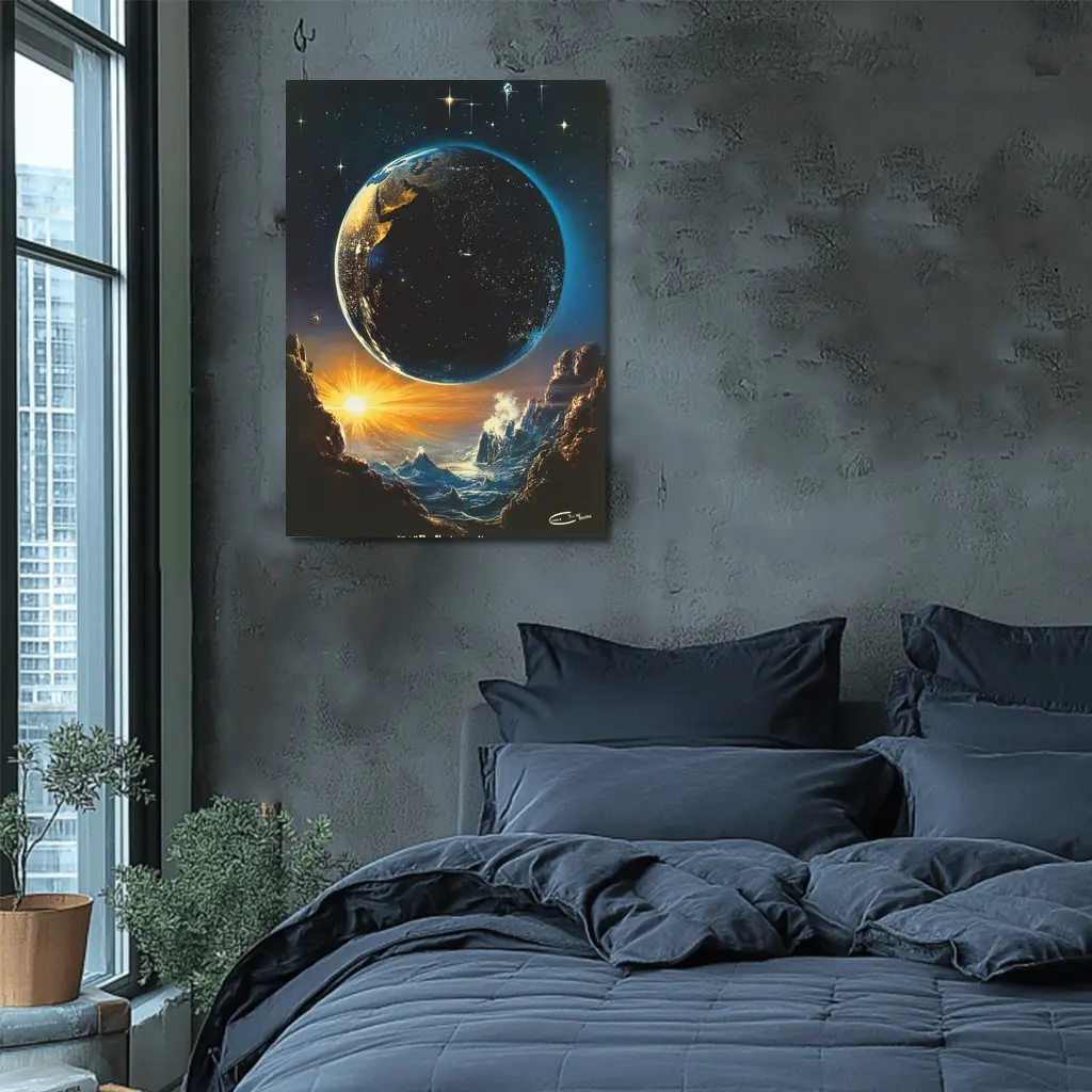 Earth From Space Cosmic Fantasy Painting – Wall Art