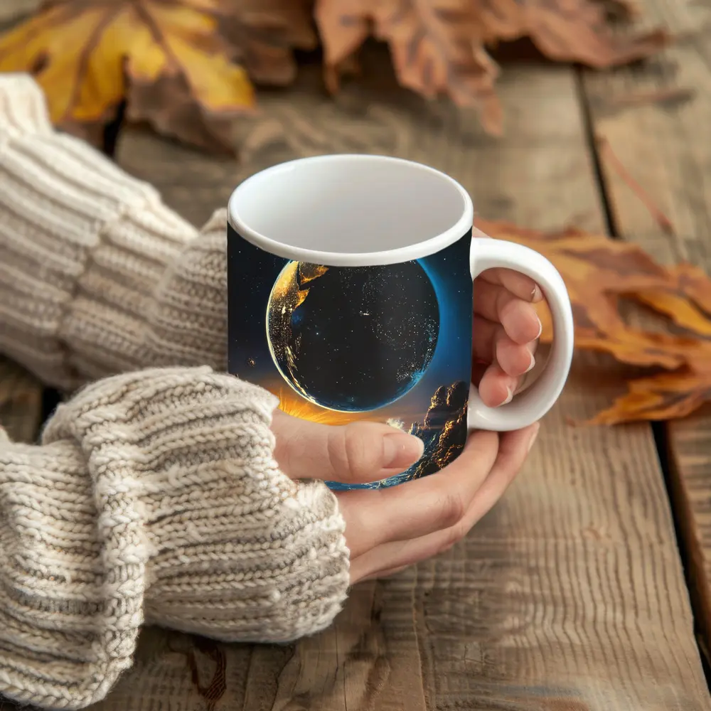 Earth From Space Cosmic Fantasy Painting – Mugs