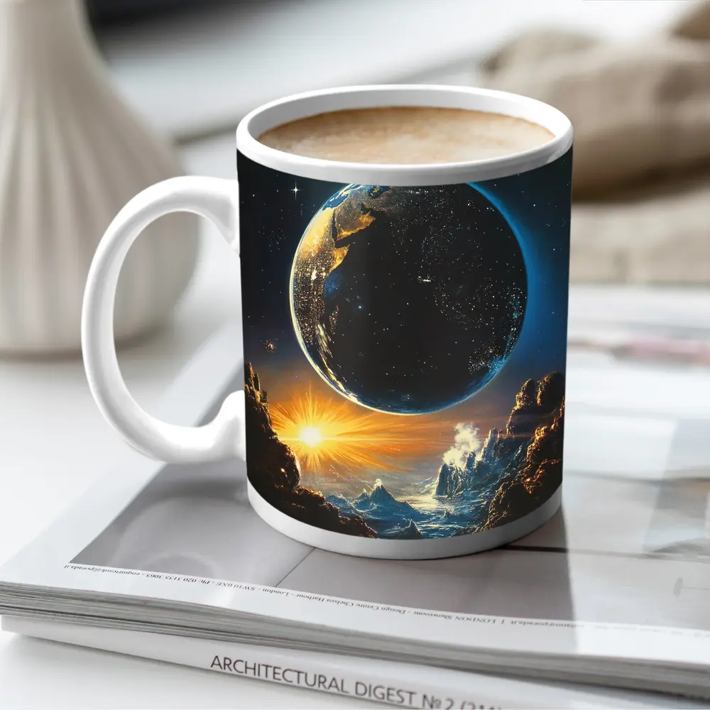 Earth From Space Cosmic Fantasy Painting – Mugs