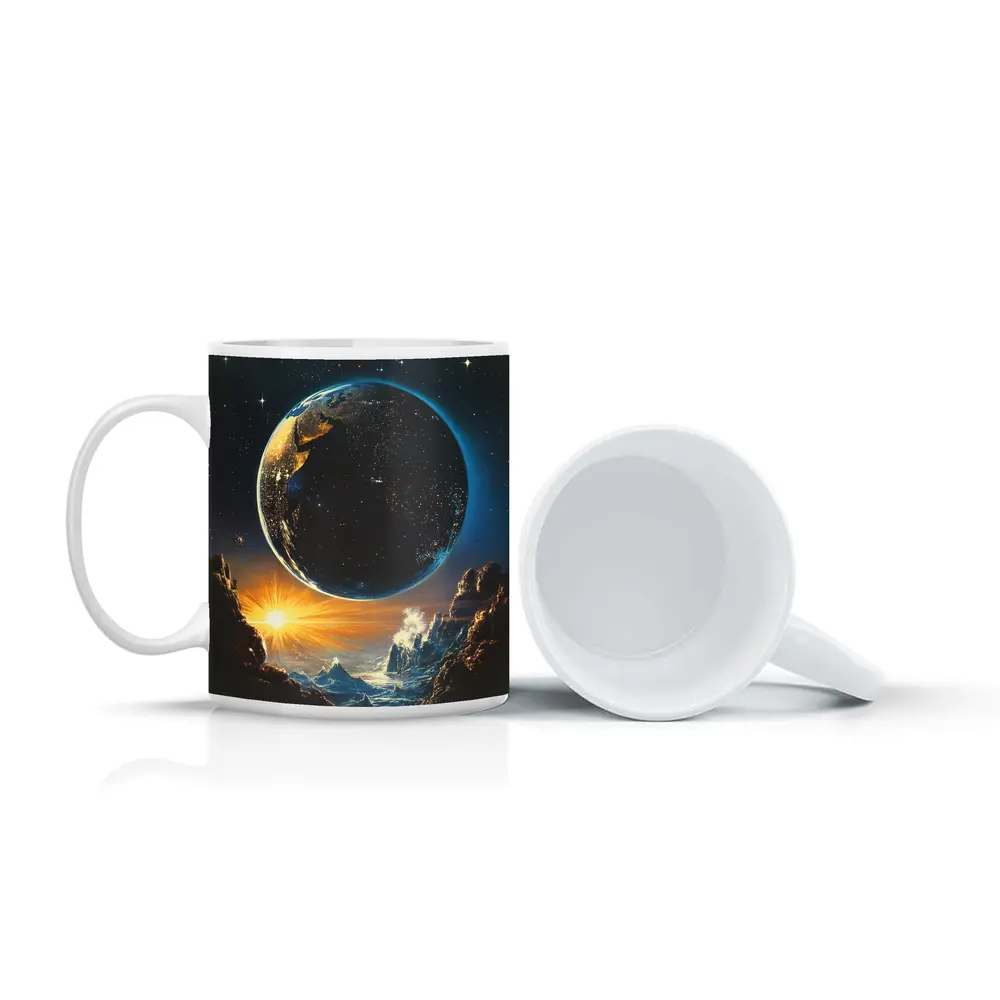 Earth From Space Cosmic Fantasy Painting – Mugs