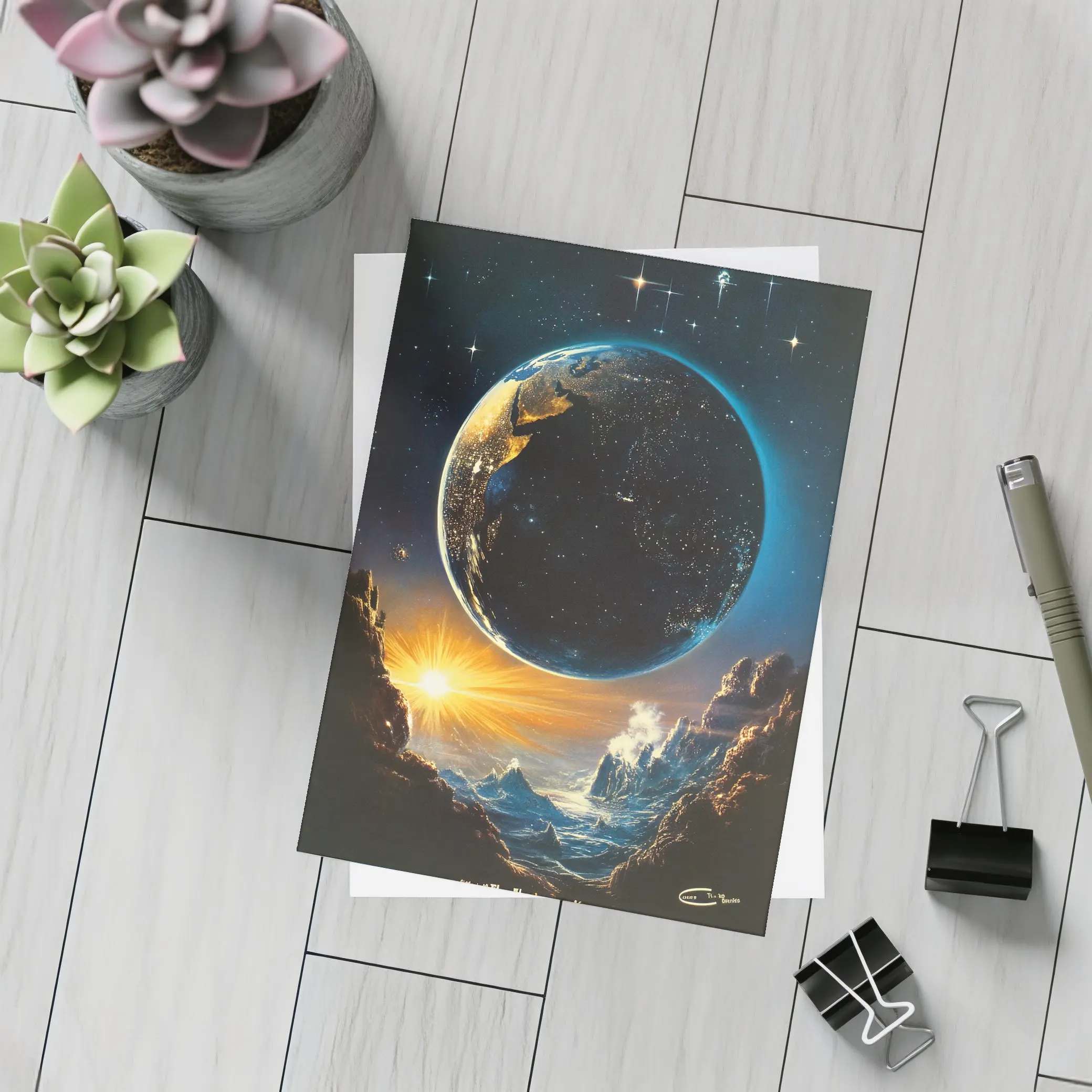 Earth From Space Cosmic Fantasy Painting – Postcards