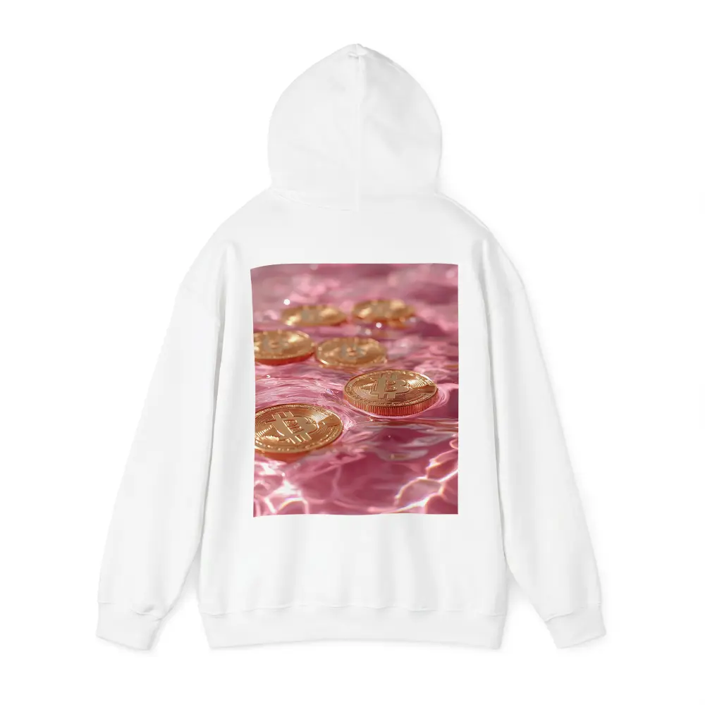 Gold Bitcoin Coins Floating Pink Water – Hoodies