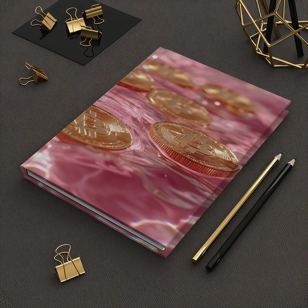 Gold Bitcoin Coins Floating Pink Water – Notebooks