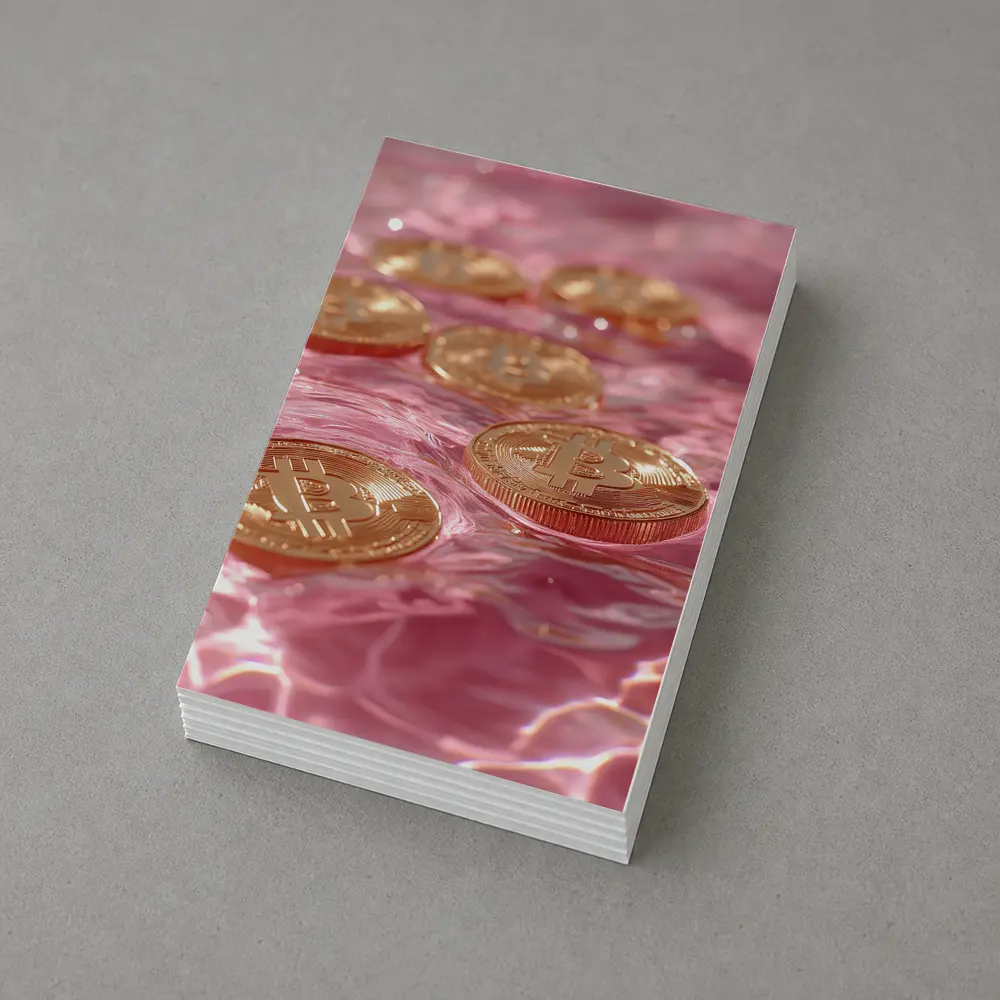 Gold Bitcoin Coins Floating Pink Water – Postcards